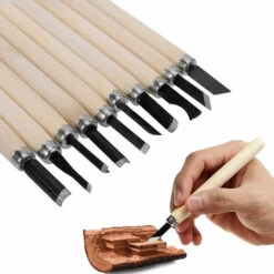 SET 10 PEZZI SCALPELLO PER INTAGLIARE LEGNO CON IMPUGNATURA IN LEGNO COD. 91949