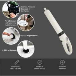 Pistola A Pressione Sturalavandino Manuale Stura Tubi Bagno Cucina Tubo WC -Vendite Stanley || Ks Tools || MSW 80393686 5