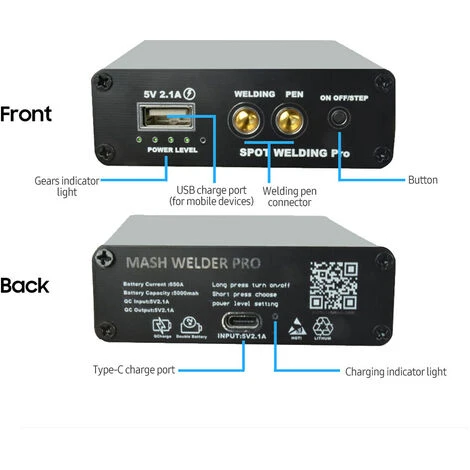 Mini Saldatore A Punti Fai-da-te 5 Marce Saldatrice Portatile A Punti Portatile Regolabile Batteria Al Litio A Carica Rapida Con Penna Per Saldatura A Punti Cavo Di Ricarica Per Foglio Di Nichel (nero 4 Mini Saldatore A Punti Fai-da-te 5 Marce Saldatrice Portatile A Punti Portatile Regolabile Batteria Al Litio A Carica Rapida Con Penna Per Saldatura A Punti Cavo Di Ricarica Per Foglio Di Nichel (nero - immagine 2