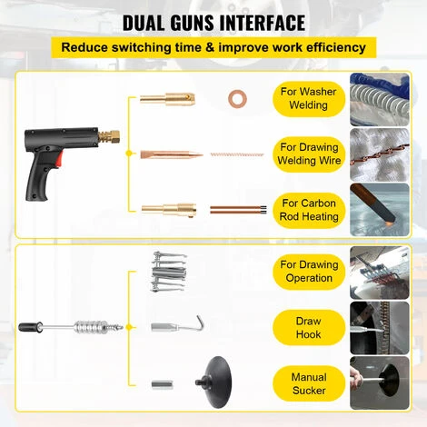 VEVOR Strumenti Per Riparazione Di Ammaccature 2KW 3500A, Ripara Ammaccature Auto Con 2 Pistole Di Saldatura, 3 Modalita, Professionale E Stabile (GYS2700) 7 VEVOR Strumenti Per Riparazione Di Ammaccature 2KW 3500A, Ripara Ammaccature Auto Con 2 Pistole Di Saldatura, 3 Modalita, Professionale E Stabile (GYS2700) - immagine 5