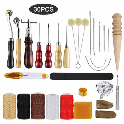 30pcs Kit Di Attrezzi In Pelle Strumenti Per La Lavorazione Della Pelle Kit Di Riparazione Per Cucire In Pelle Di Base Aghi Per Cucire A Mano Punteruolo Per Scarpe In Pelle Borsa Cintura Riparazione C 4 30pcs Kit Di Attrezzi In Pelle Strumenti Per La Lavorazione Della Pelle Kit Di Riparazione Per Cucire In Pelle Di Base Aghi Per Cucire A Mano Punteruolo Per Scarpe In Pelle Borsa Cintura Riparazione C - immagine 2