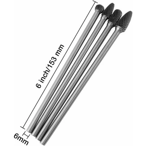 Set Di Frese In Carburo Di Tungsteno A Gambo Lungo Da 4 Pezzi Set Di Frese Per Smerigliatrice Con Codolo Da 6 Mm Per Metallo Lunghezza 6 Pollici 4 Set Di Frese In Carburo Di Tungsteno A Gambo Lungo Da 4 Pezzi Set Di Frese Per Smerigliatrice Con Codolo Da 6 Mm Per Metallo Lunghezza 6 Pollici - immagine 2
