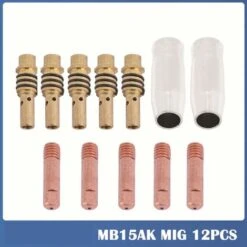 12pcs Saldatore Mig Senza Gas 15AK Punte Di Contatto Per Ugelli Di Saldatura MIG/MAG Supporto Per Connettore Gas Da 0,8 Mm, Ugello Gas Affusolato, Supporto Per Punta Di Contatto, Materiali Di Consumo